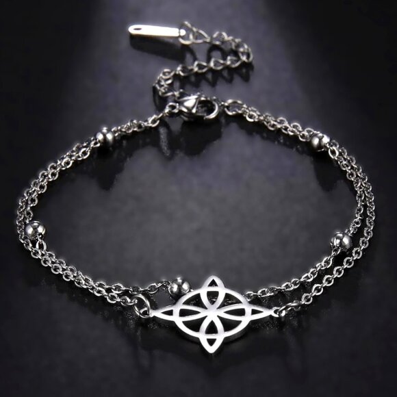 Silver Stainless Steel Witch Celtic Viking Cross Knot Fashion Bracelet NWOT - Picture 1 of 8